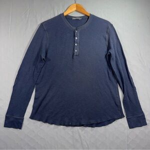 Vince Henley Shirt Mens XL Blue Waffle Knit Thermal Long Sleeve Casual Top
